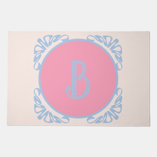 Personalized pink and blue  doormat (Front)