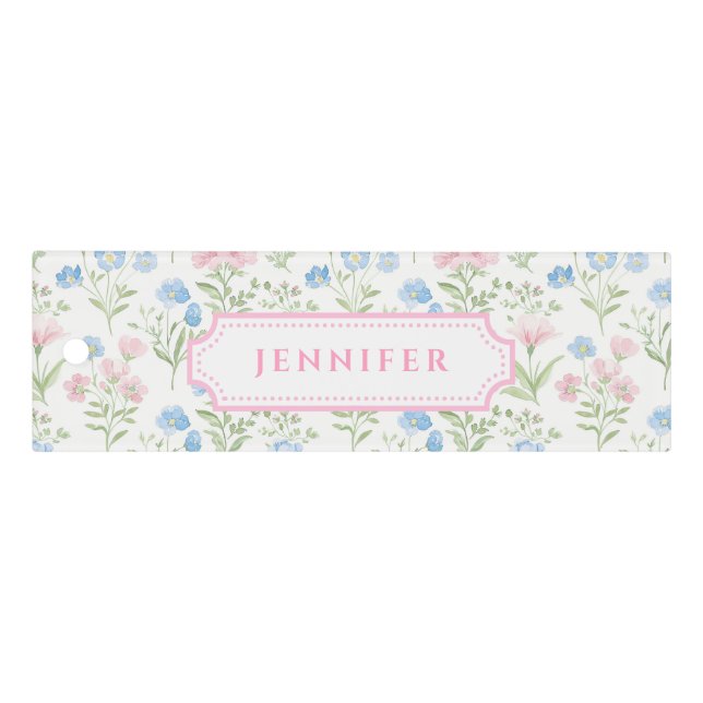 Personalized Pink and Blue Grandmillennial Floral Ruler (Front)