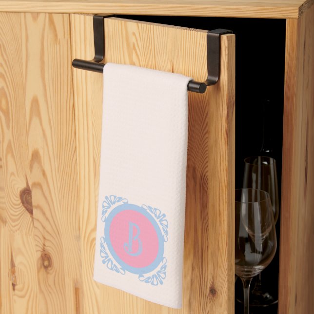 Personalized pink and blue  kitchen towel (Thirds Fold)