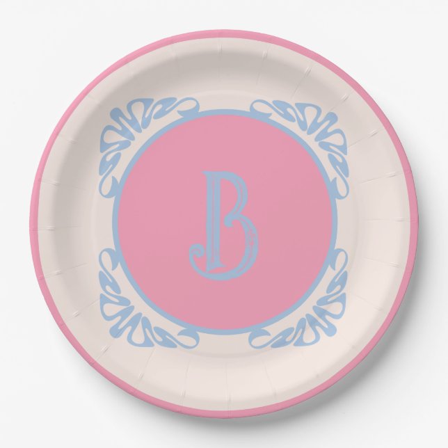 Personalized pink and blue  paper plates (Front)