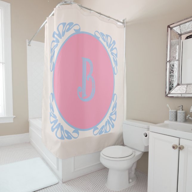 Personalized pink and blue  shower curtain (In Situ)