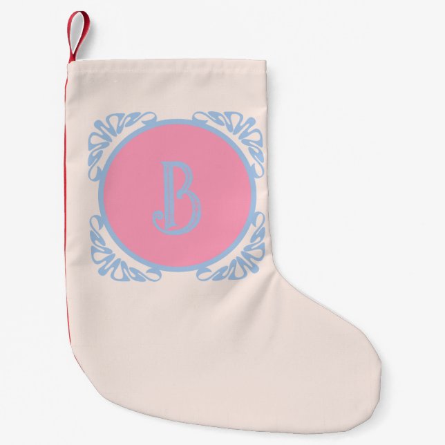 Personalized pink and blue  small christmas stocking (Front)