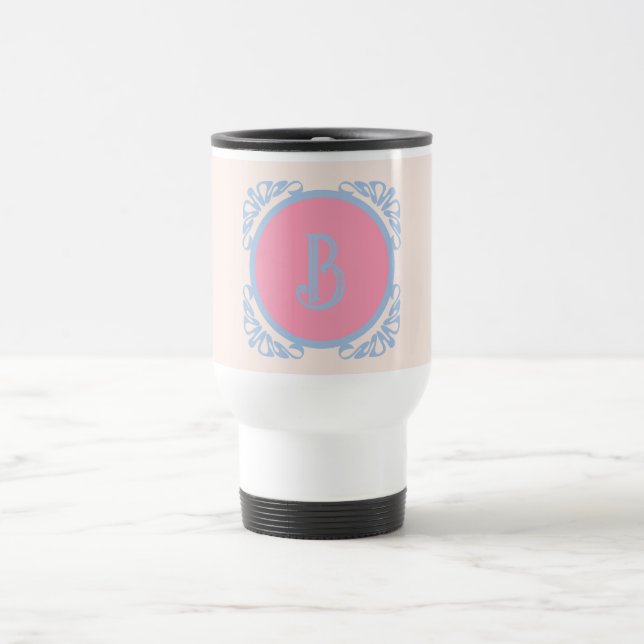 Personalized pink and blue  travel mug (Center)