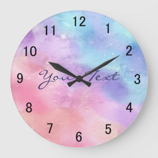 Personalized Pink and Blue Watercolor Large Clock