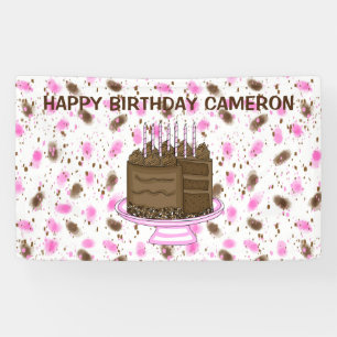 Personalized Pink and Brown Dots Happy Birthday  Banner
