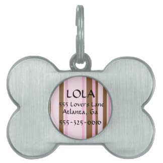 Personalized Pink and Brown Striped Bone Dog Tag