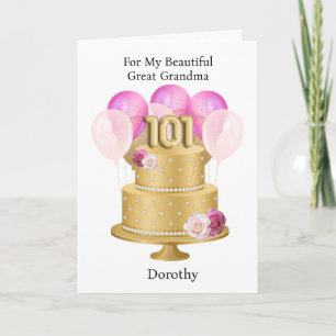 Personalized Pink and Gold 101st Birthday Cake Card