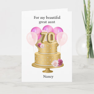 Personalized Pink and Gold 70th Birthday Cake Card