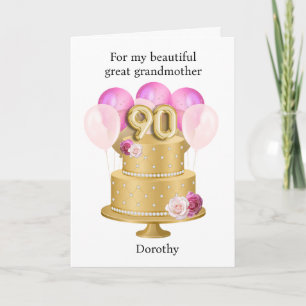 Personalized Pink and Gold 90th Birthday Cake Card