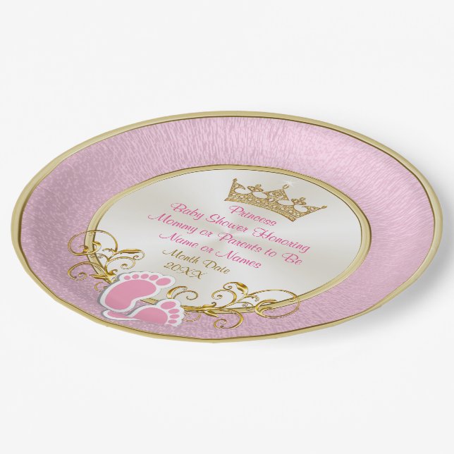 Personalized Pink and Gold Baby Shower Plates (Angled)