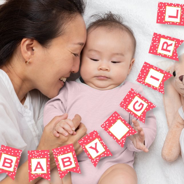 Personalized Pink and Gold Dot Patten Wedding Bunting Flags (Creator Uploaded)
