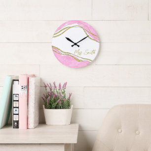Personalized Pink and Gold Effect Wall Clock