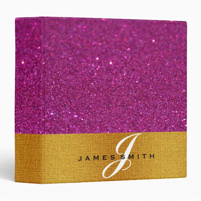 Personalized Pink and Gold Faux Confetti Glitter 3 3 Ring Binder (Front/Spine)