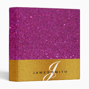 Personalized Pink and Gold Faux Confetti Glitter 3 Ring Binder