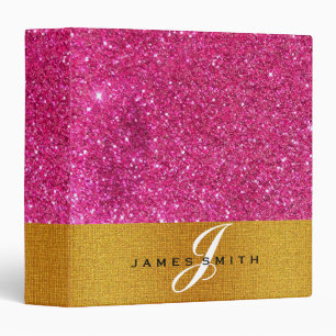 Personalized Pink and Gold Faux Confetti Glitter 3 Ring Binder