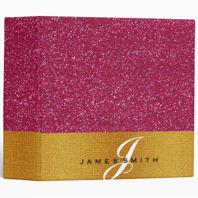 Personalized Pink and Gold Faux Confetti Glitter 3 Ring Binder (Front/Spine)