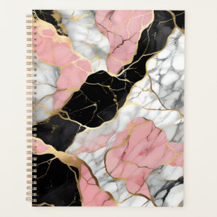 Personalized Pink and Gold Marble Print Planner
