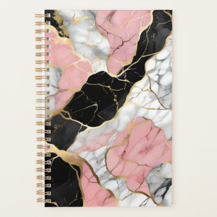 Personalized Pink and Gold Marble Print Planner