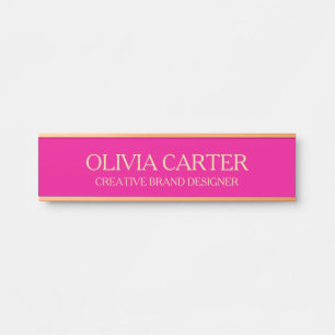 Personalized Pink and Gold Office Name Plate Moder