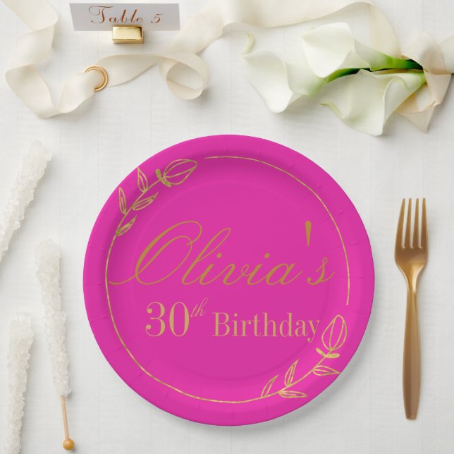 Personalized Pink and Gold Paper Plates (Wedding)