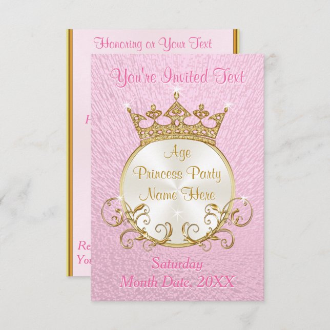 Personalized Pink and Gold Princess Invitations (Front/Back)