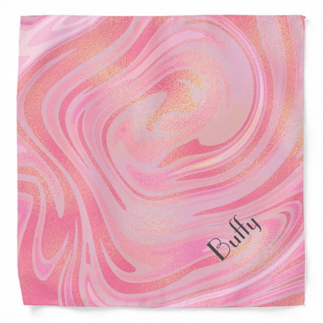 Personalized Pink and Gold Swirl Marble Pet  Bandana (Front)