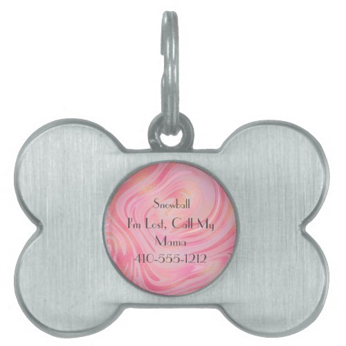 Personalized Pink and Gold Swirl Marble  Pet ID Tag