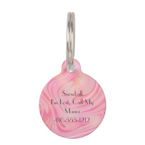Personalized Pink and Gold Swirl Marble Pet ID Tag