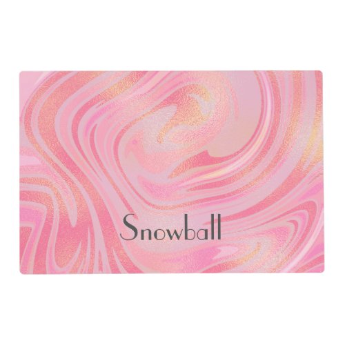 Personalized Pink and Gold Swirl Marble Pet  Placemat