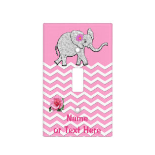 Personalized Pink and Gray Elephant Nursery Decor Light Switch Cover