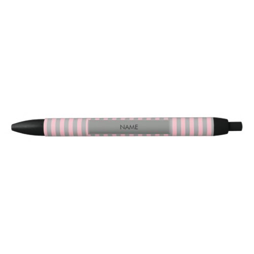 Personalized Pink and Gray Stripes Pattern Black Ink Pen