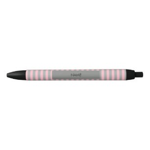 Personalized Pink and Gray Stripes Pattern Pen
