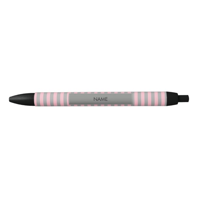 Personalized Pink and Gray Stripes Pattern Pen (Front)