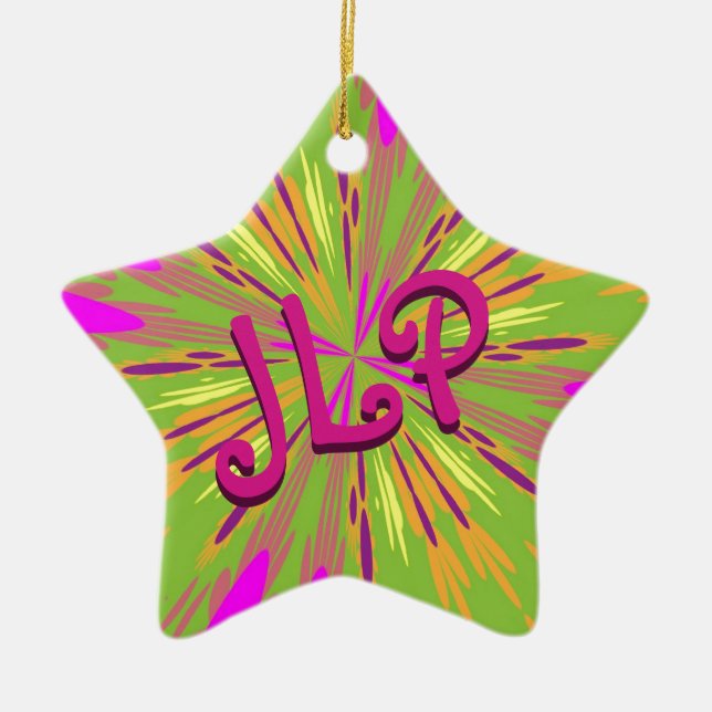 Personalized Pink And Green Abstract Ceramic Ornament (Front)