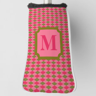 Personalized Pink and Green Argyle Diamond Golf Head Cover