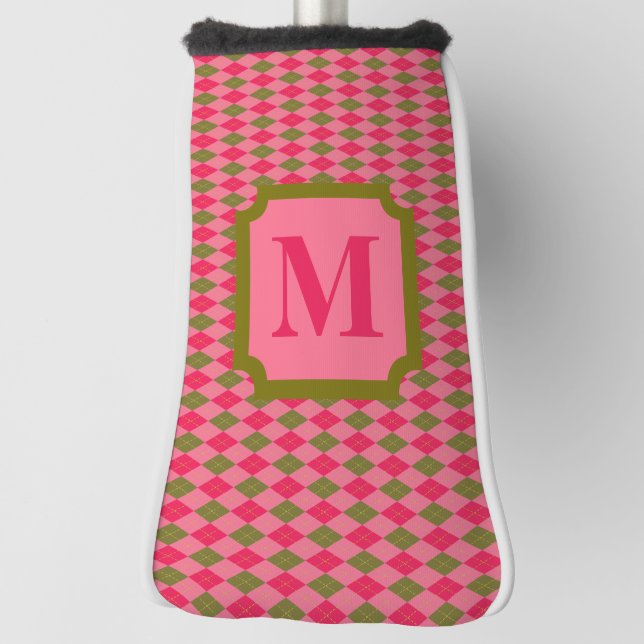 Personalized Pink and Green Argyle Diamond Golf Head Cover (Rotate 90)