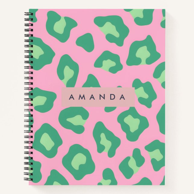 Personalized Pink and Green Leopard Print Notebook (Front)