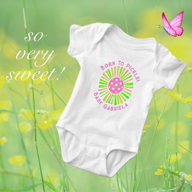 Personalized Pink and Green Pickleball  Baby Girl Bodysuit (For the sweetest little pickleballer! Personalize text on front and back.)