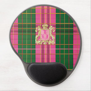 Personalized Pink and Green Plaid Monogram Gel Mouse Pad