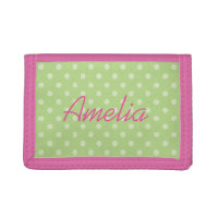 Personalized pink and green polkadots girls wallet