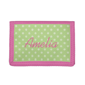 Personalized pink and green polkadots girls wallet