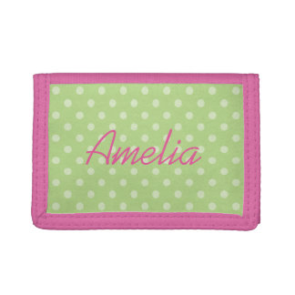 Personalized pink and green polkadots girls wallet