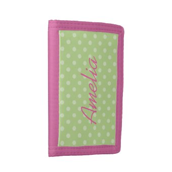 Personalized pink and green polkadots girls wallet | Zazzle