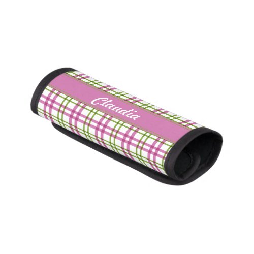 Personalized Pink and Green Tartan Luggage Handle Wrap