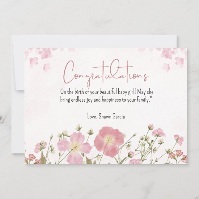 Personalized Pink and Green Watercolor Baby Shower (Front)