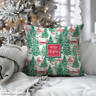 Personalized pink and green watercolor preppy throw pillow