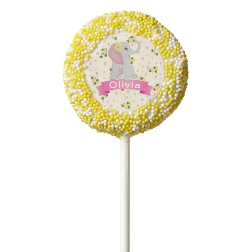 Personalized Pink and Grey Elephant Baby Shower Chocolate Covered Oreo Pop