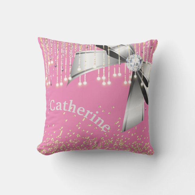 Personalized pink and lavender glitter glam gift throw pillow (Front)