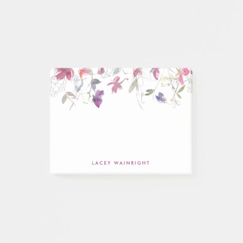 Personalized Pink and Lilac Watercolor Sweet Peas Post_it Notes