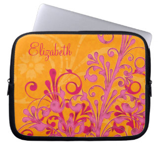 Personalized Pink and Orange Floral Laptop Sleeve